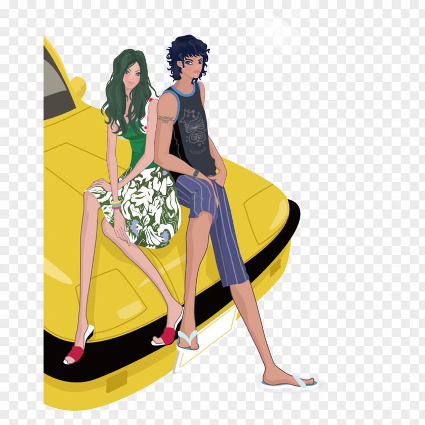 Couple Sitting In The Car Cartoon Comics Illustration PNG