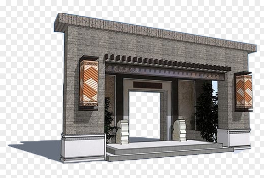 New Chinese Door Model House Architecture Facade SketchUp Deck Railing PNG