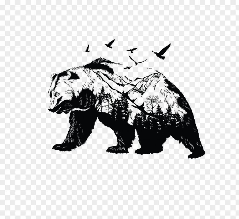 Polar Bear Brown Black And White Tattoo Drawing PNG
