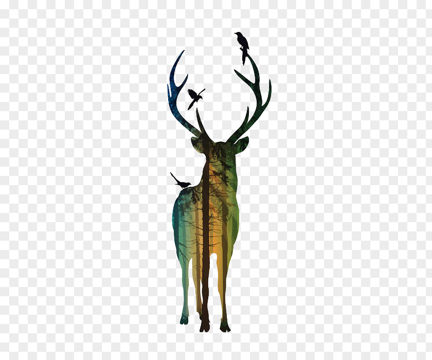 Deer Red Silhouette Antler Poster PNG