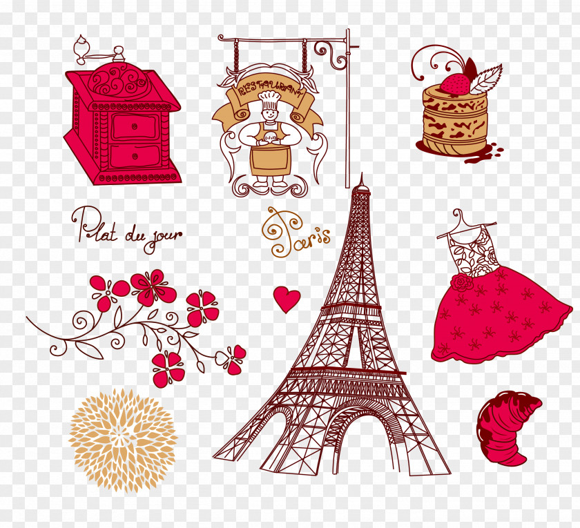 Red Parisian Style Tilt Vintage Paris 4th Drawing PNG