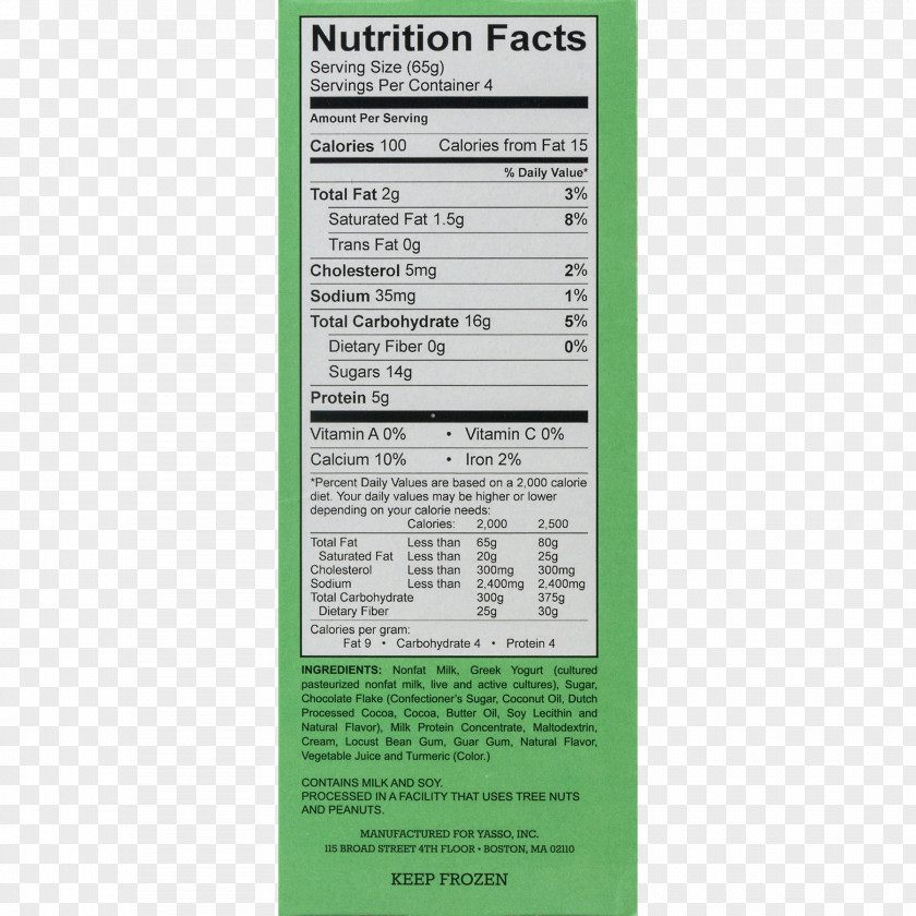 Nutrition Fact Frozen Yogurt Facts Label Crostino Calorie PNG