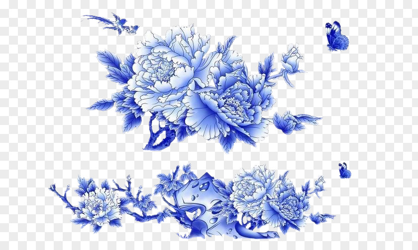 Outdoor Scene Blue And White Pottery Porcelain Image Vector Graphics PNG