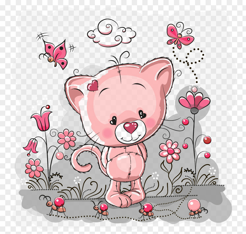 Little Pink Bear Kitten Giant Panda Cuteness Cartoon PNG