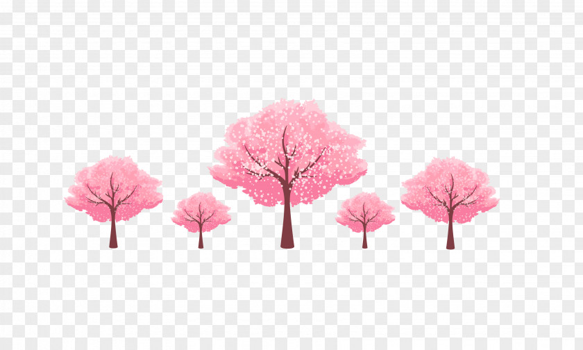 Vector Pink Japanese Elements Cherry Tree Group Blossom Euclidean Illustration PNG