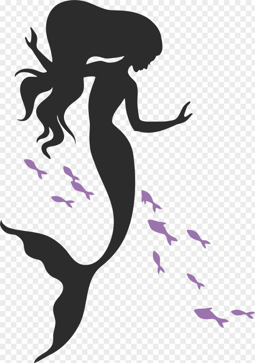 Long Mermaid Curls Clip Art Silhouette Ariel Illustration PNG