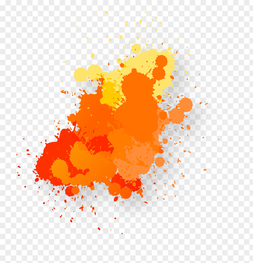 Orange Watercolor Ink Droplets Painting PNG