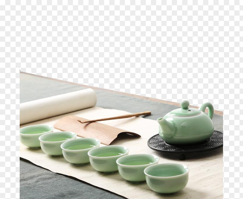 Celadon Tea Cup Teapot Set Teacup PNG