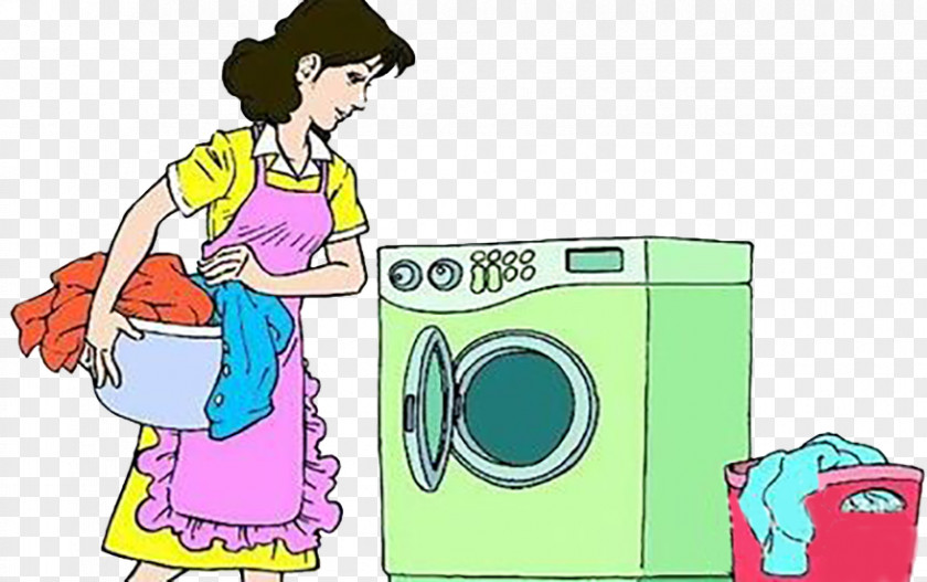 Mother Washed The Clothes With Washing Machine Clothing Laundry Dishwashing PNG