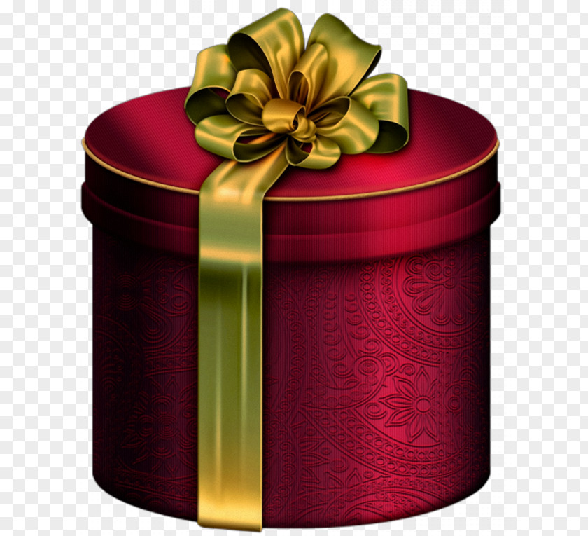 Red Round Present Box With Gold Bow Clipart Christmas Gift Clip Art PNG