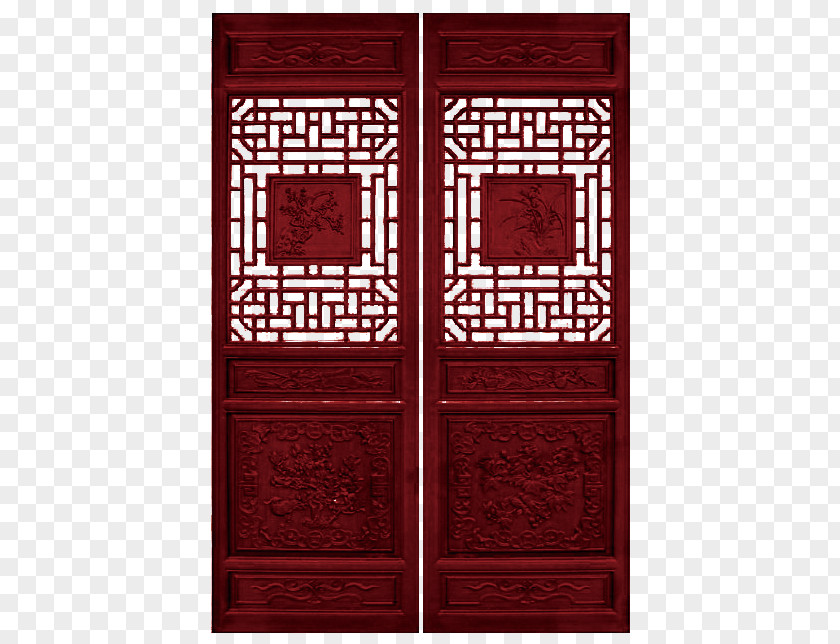 Redwood Classical Chinese Style Doors Red Chinoiserie PNG