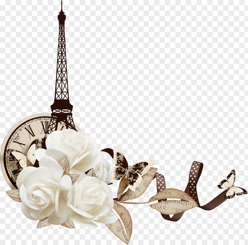 White Flower Eiffel Tower Decoration PNG