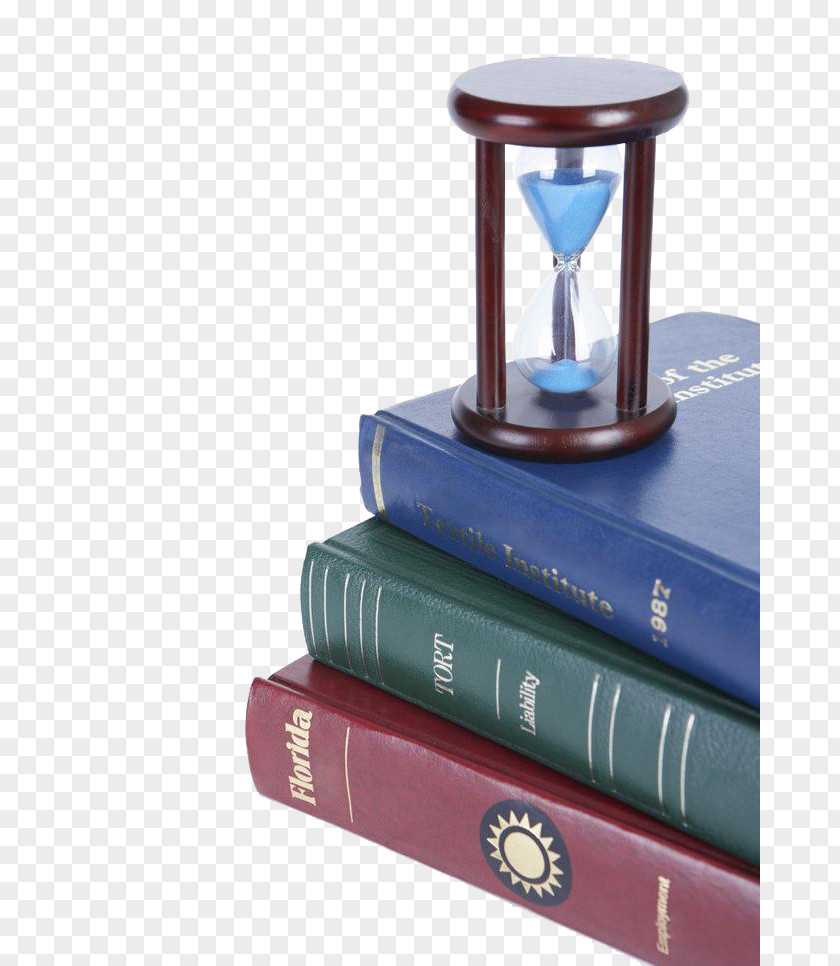 Hourglass And Books Learning Book PNG