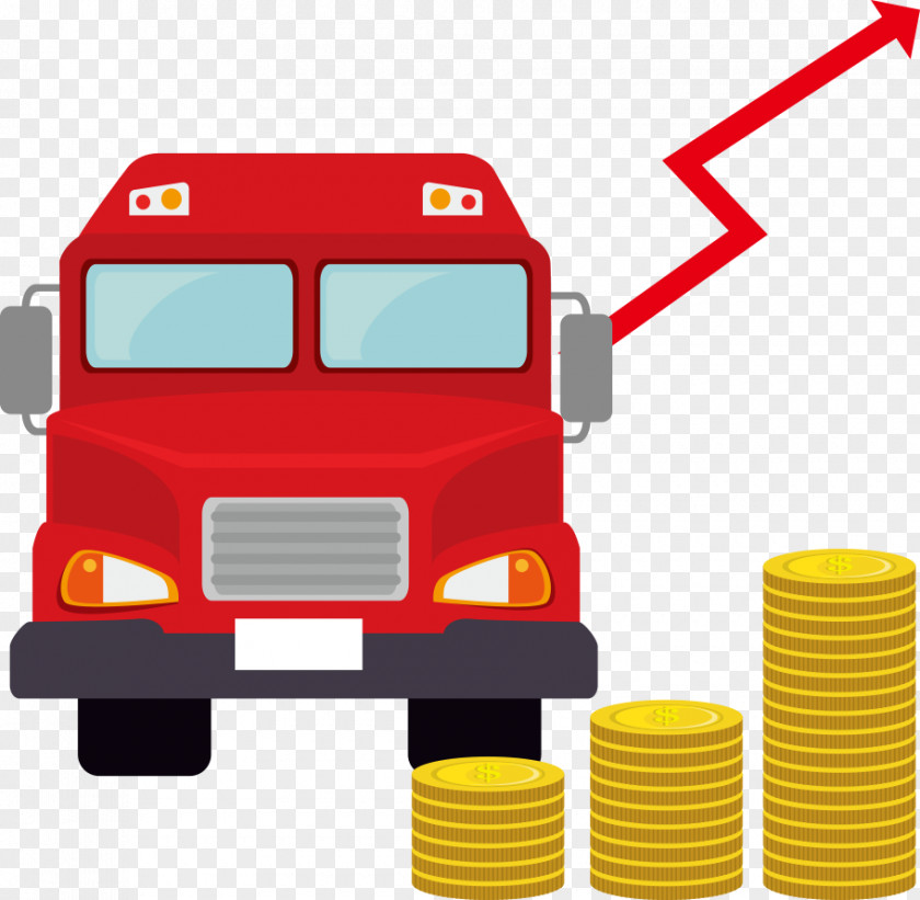 Vector Red Car With Gold Coins Petroleum Royalty-free Tank Truck Illustration PNG