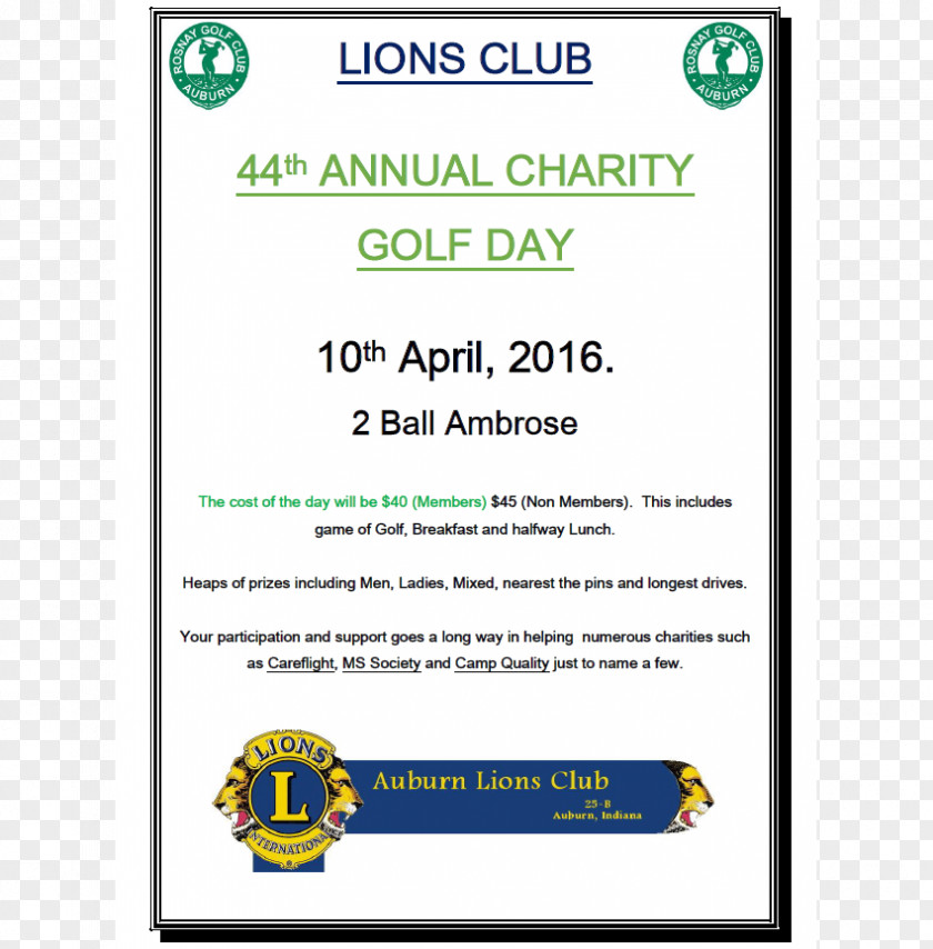 Charity Golf Lions Clubs International Line Font PNG
