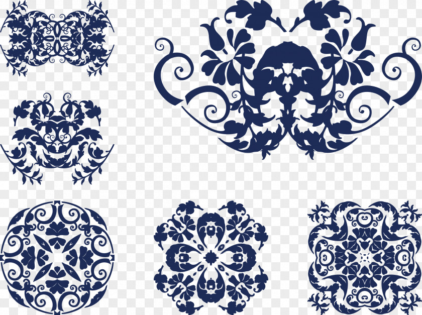 Blue And White Color Vintage Lace Visual Arts Scroll Decorative PNG