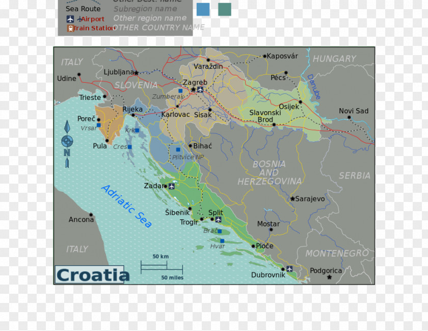 Map Adriatic Sea Croatian Region Dalmatia PNG