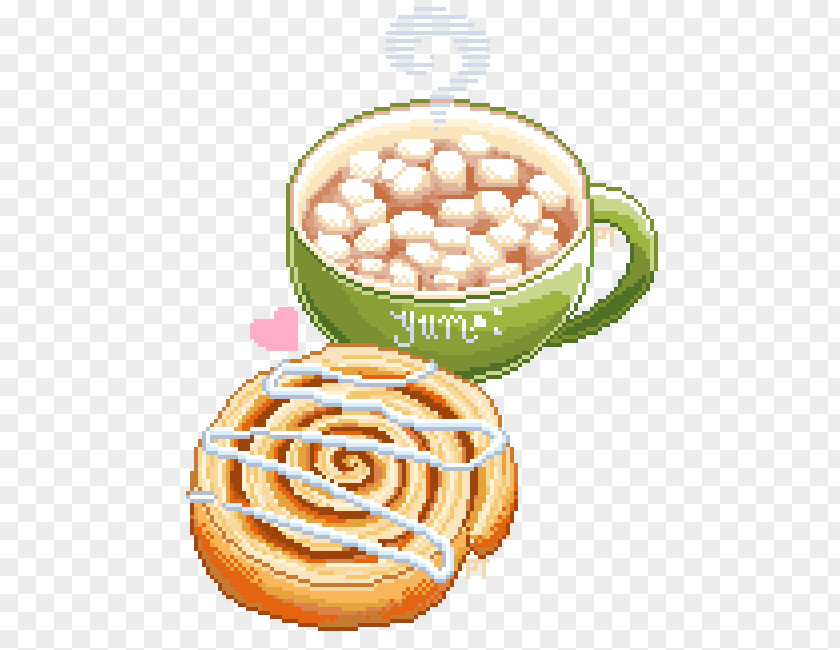Cinnamon Coffee Roll Hot Chocolate Pixel Art PNG