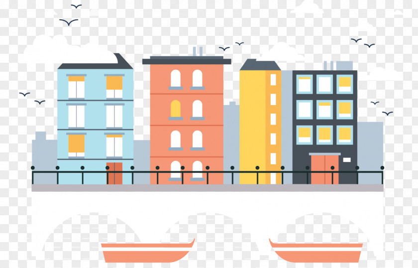 Vector Bridge City Cartoon PNG