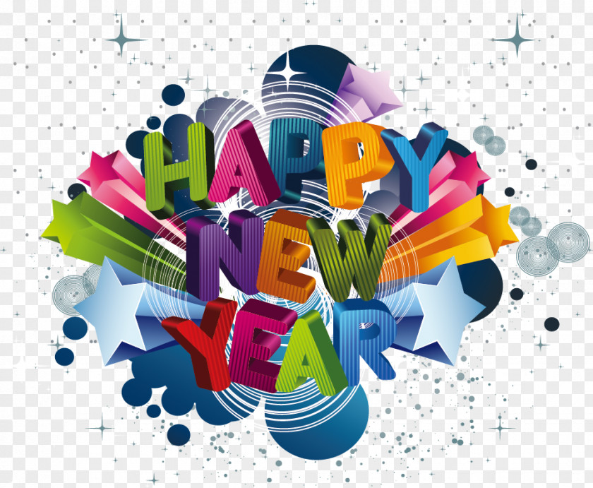 English Three-dimensional Vector Material Happy New Year Background Years Day Wish Eve Happiness PNG