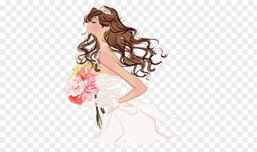 Hand-painted Beautiful Bride Contemporary Western Wedding Dress Marriage Illustration PNG