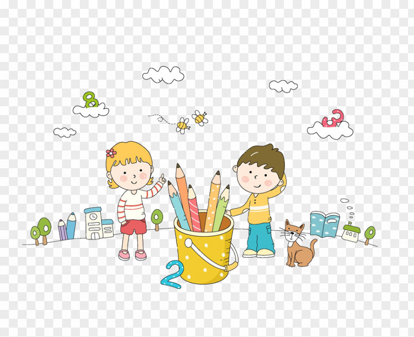 Cartoon Pen Child Brush Pot Paper PNG