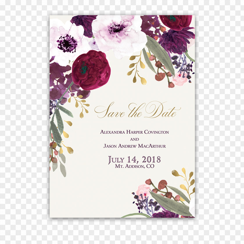 Save The Date Wedding Invitation Paper Flower Burgundy PNG