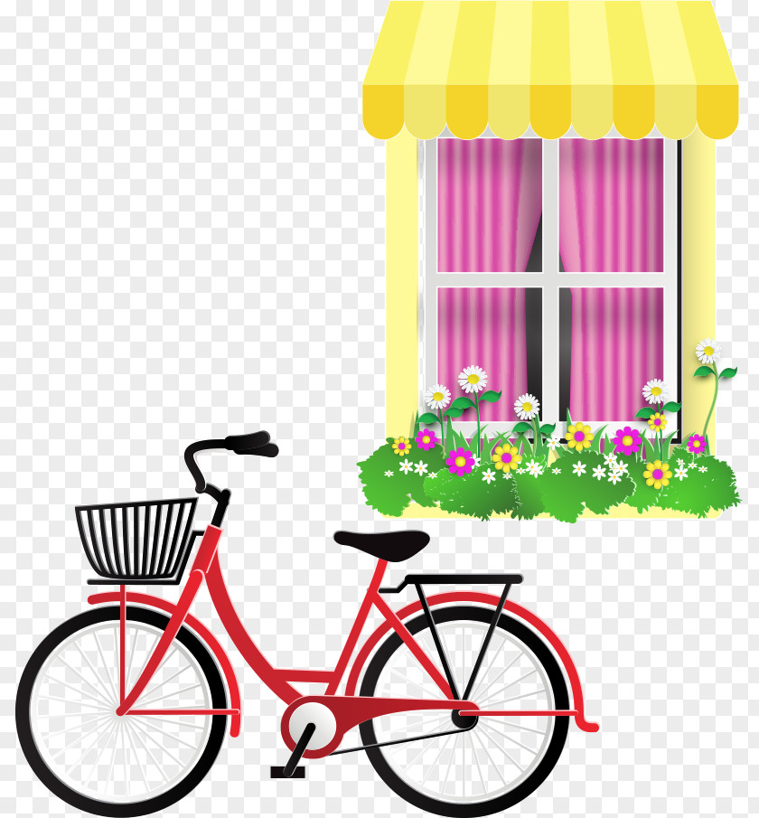 Vector Red Bicycle With Windows Wall Decal PNG
