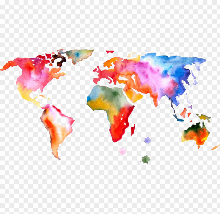 World Map Watercolor Painting PNG