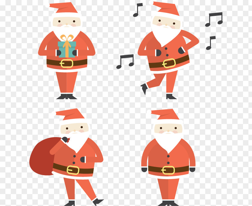 Four Santa Claus Christmas Ornament Gift PNG