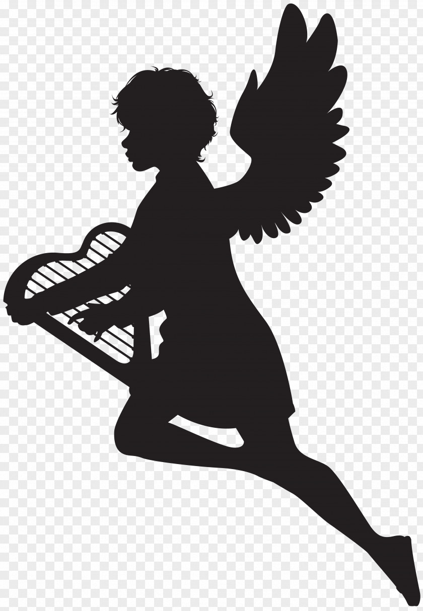 Angel With Harp Silhouette Clip Art Image PNG
