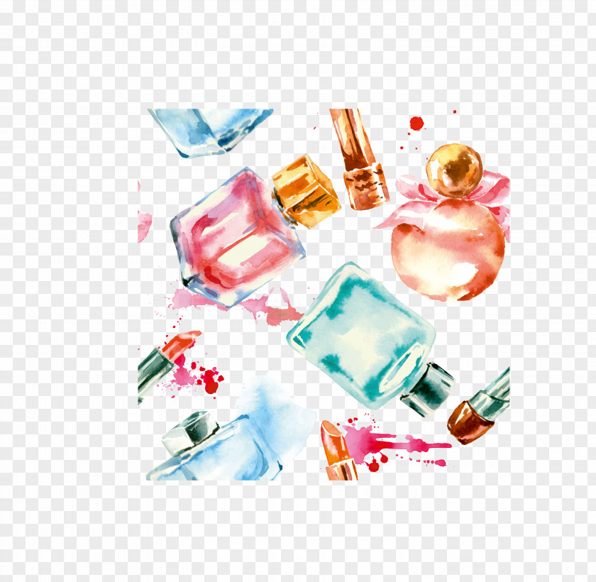 Vector Perfume Nail Polish Cosmetics Watercolor Painting PNG