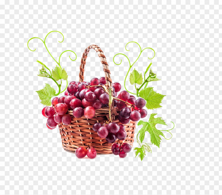 A Basket Of Grapes Wine Grape Leaves Auglis Vegetable PNG
