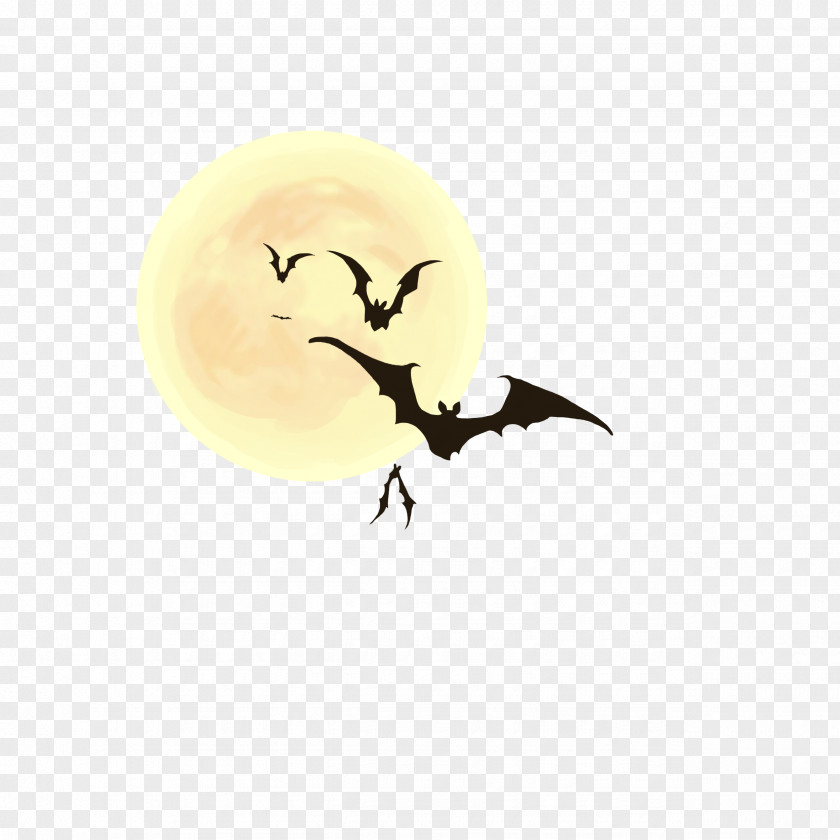 Cartoon Hand-painted Halloween Moon Bat Illustration PNG