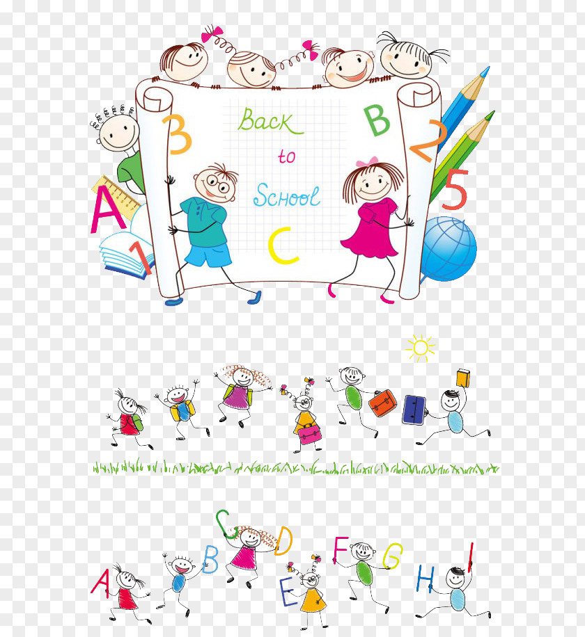 Hand-drawn Cartoon Boys And Girls Creative Digital Pencil Student Illustration PNG