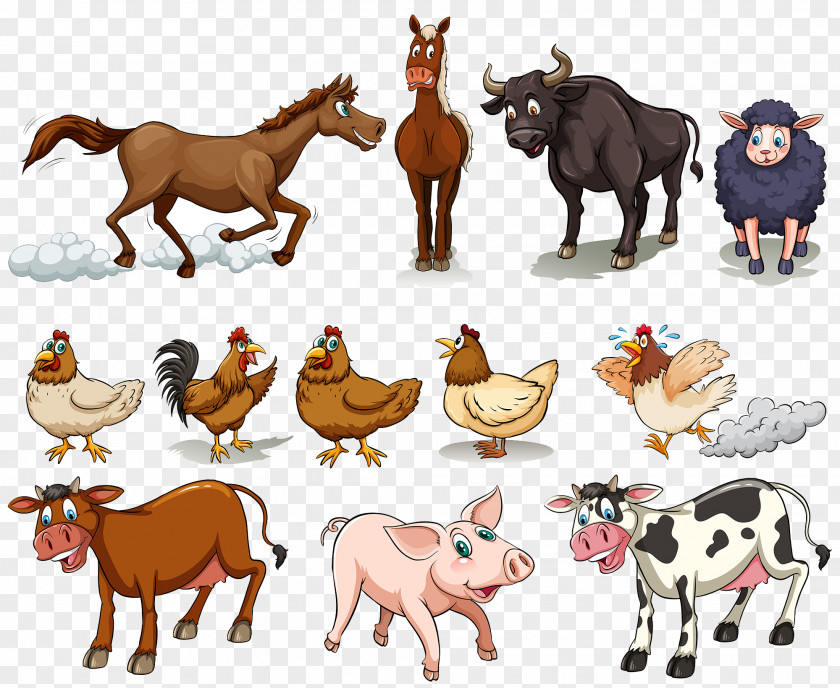 Farm Animals Cattle Chicken Sheep Domestic Pig Horse PNG