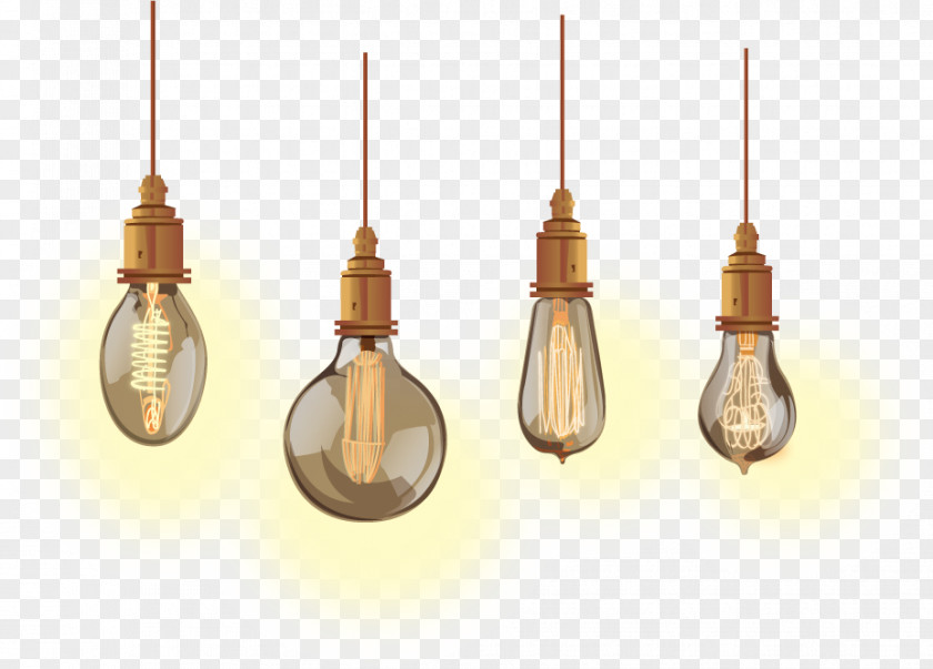 Vector Hand-painted Vintage Lamp Incandescent Light Bulb PNG