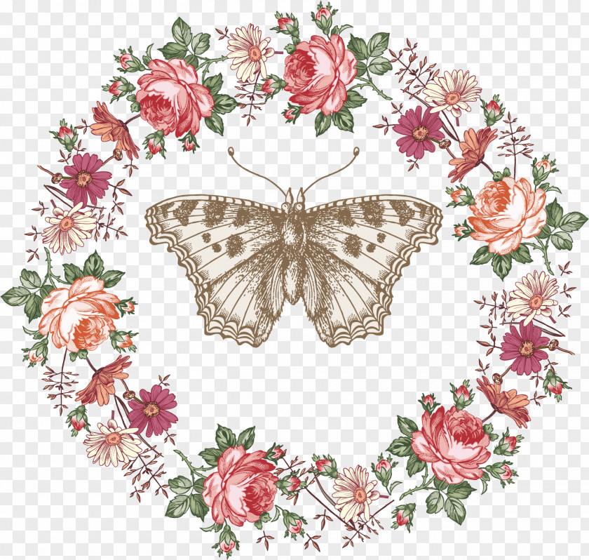 Floral Wreath Clipart Vector Graphics Butterfly Flower Wedding Invitation Illustration PNG