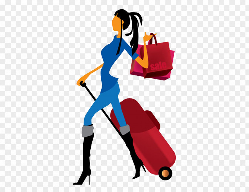 Woman Pulling Luggage Illustration PNG