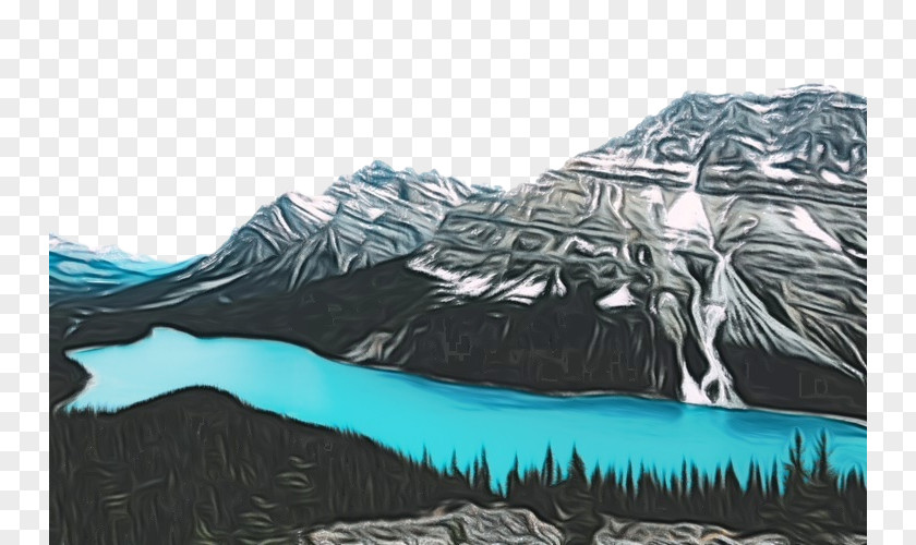 Terrain Glacial Lake Sketch Tree Mountain Range Drawing Landscape PNG