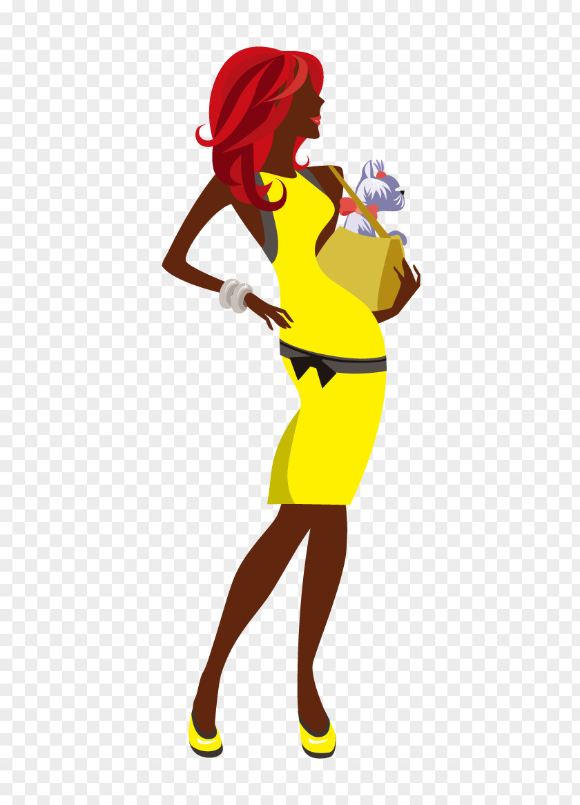 Cartoon Cat Holding Yellow Clothes Woman Illustration PNG