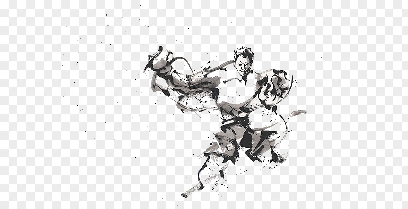 Silhouette Ink Wash Painting Kung Fu Inkstick Illustration PNG