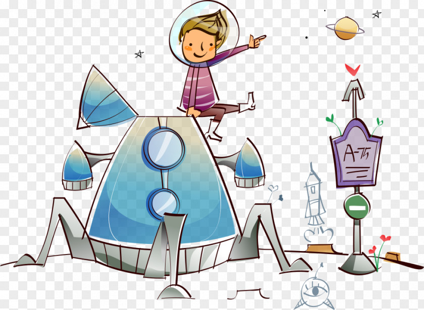 Vector Cartoon Boy With Rocket Graphic Design Illustration PNG