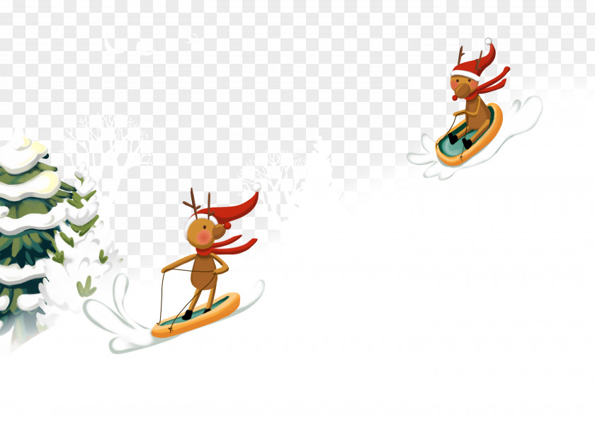 Deer Sliding On Slopes Pxe8re Noxebl Santa Claus Reindeer Illustration PNG