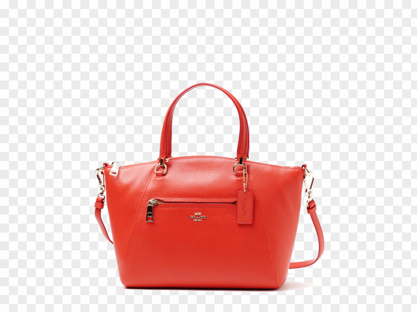 COACH Shoulder Bag Orange Tote Leather Tapestry Handbag Red PNG