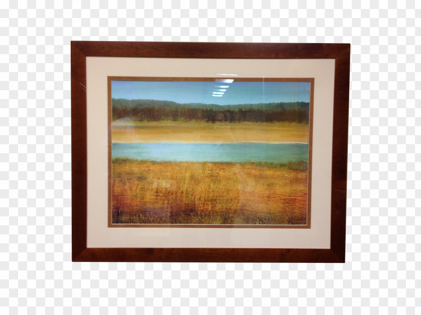 Watercolor Frame Riverside Painting Wood Stain PNG
