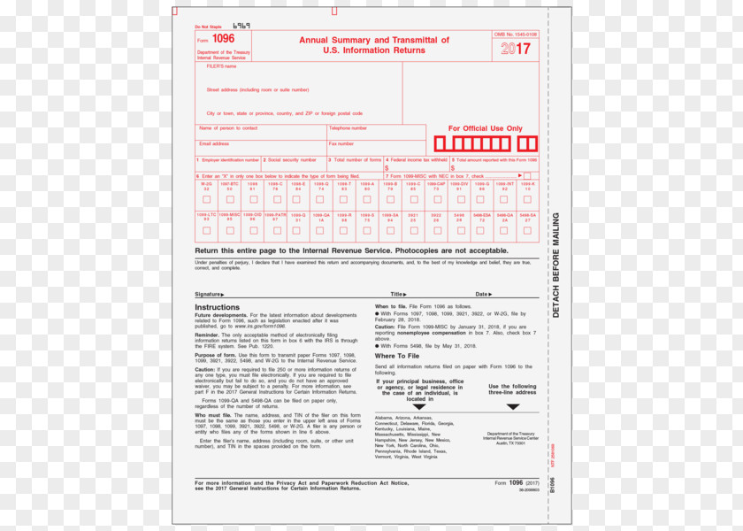Form 1096 1099-MISC Internal Revenue Service PNG