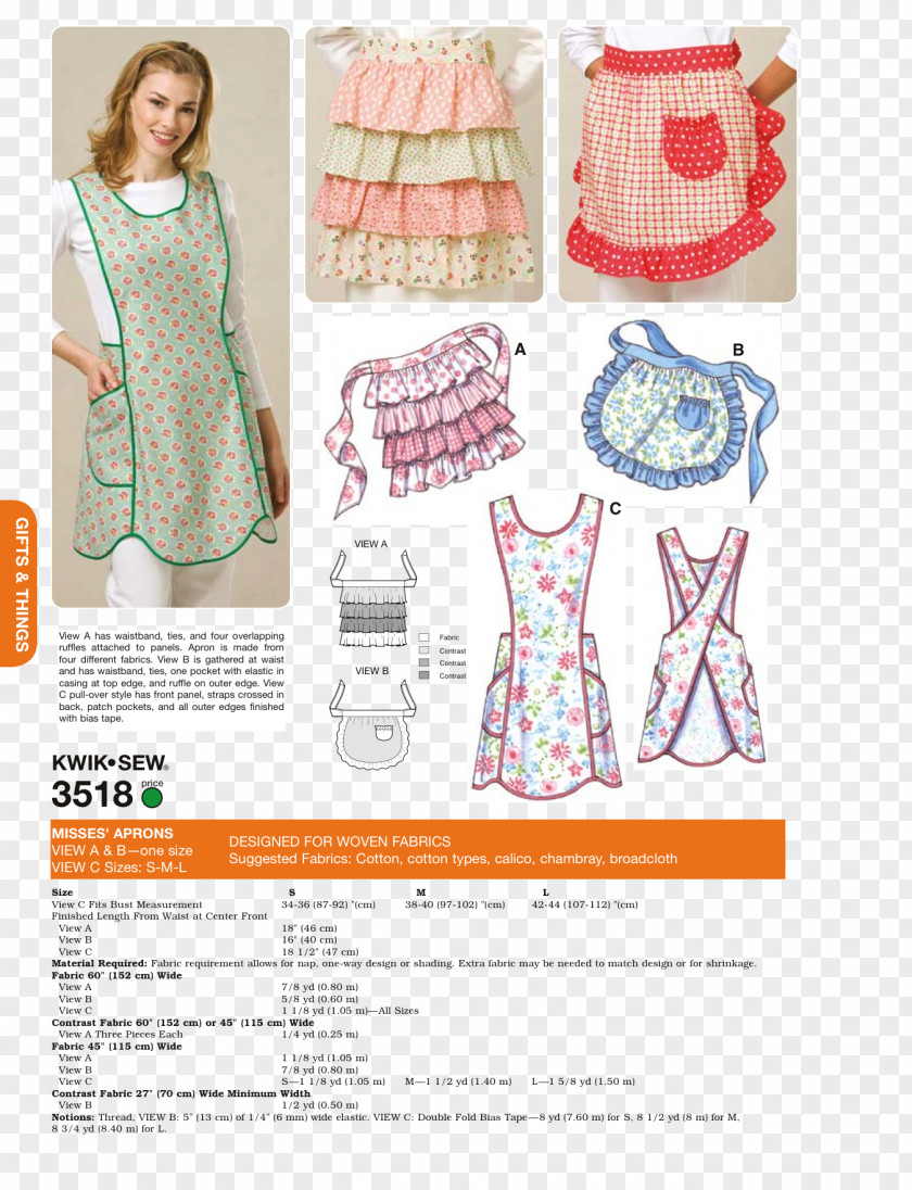 Sewing Supplies Apron Kwik-Sew Pattern Co., Inc. PNG