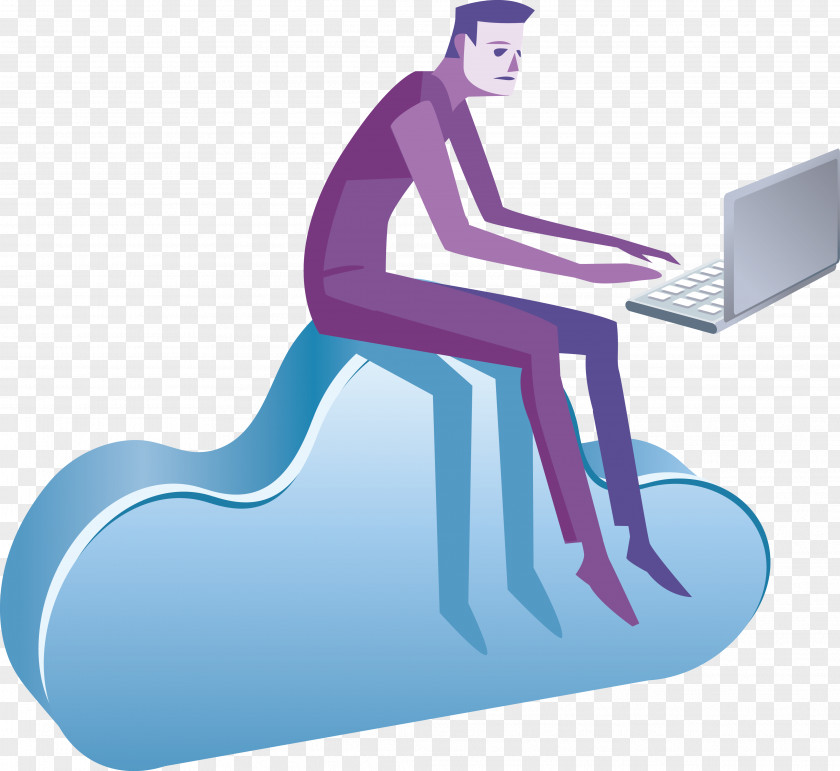 The Man Sitting On Blue Clouds Cloud Computing Data Service PNG