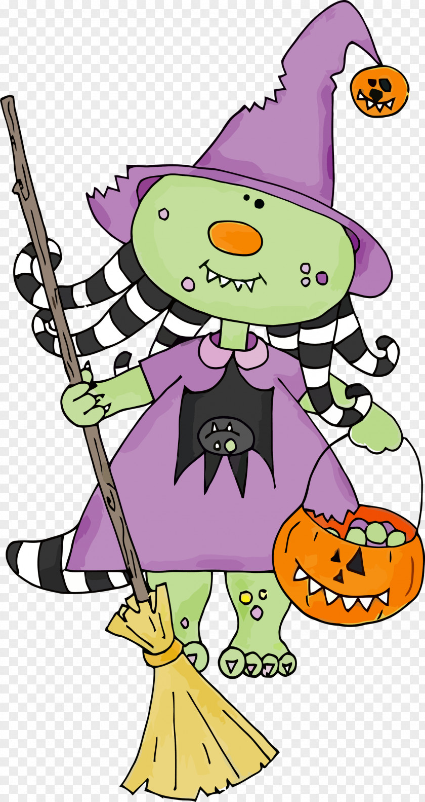 Household Cleaning Supply Cartoon Little Witch Pumpkin Broom PNG